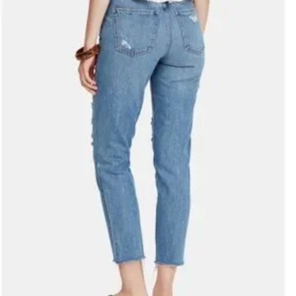 Free People Jean Blossom Boho Crop Skinny High Rise Button Fly Size 27 #OB901610 - Picture 2 of 14